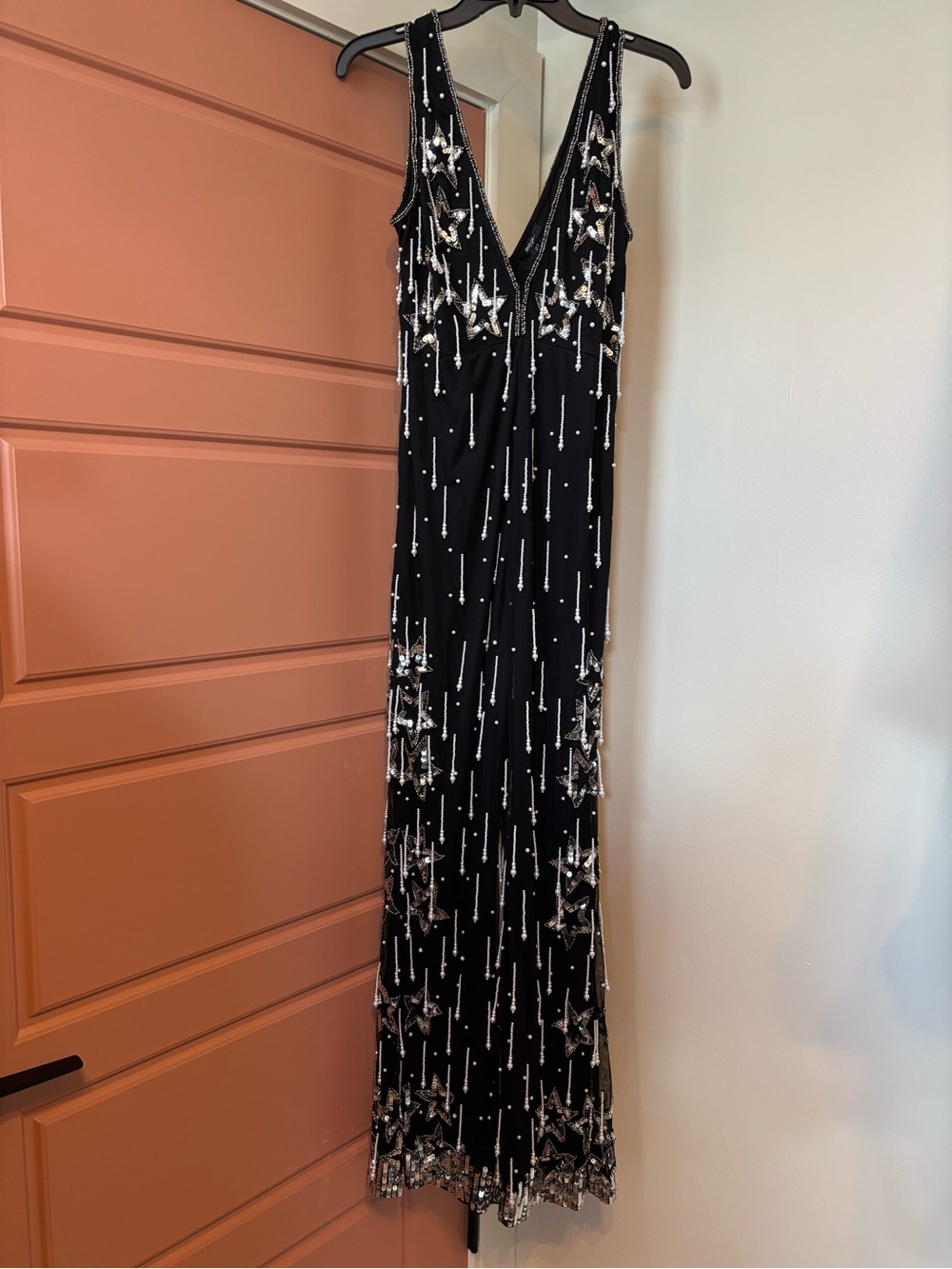 Nasty Gal Black Beaded jumpsuit with sequins and hanging beading